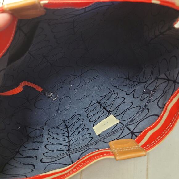 Etc Orla Kiely giant linear stem laminated cotton red orange crossbody bag purse - Picture 9 of 10